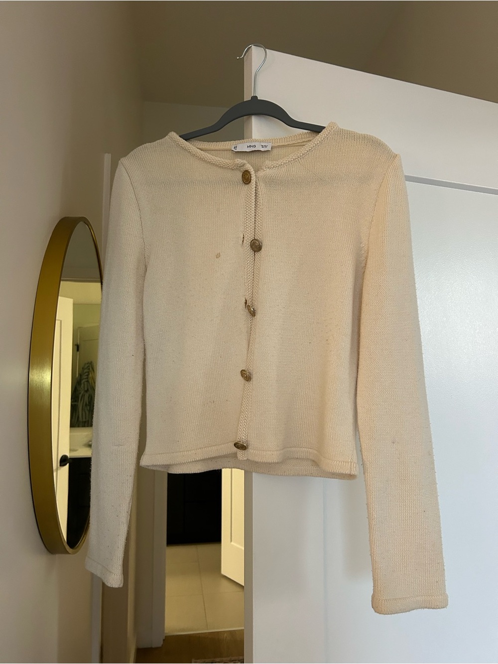 Mango Cream Button-Up Knit Cardigan